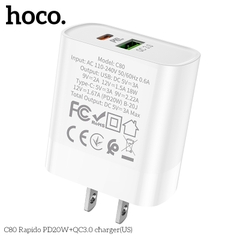 Sạc nhanh 18W HOCO C80 PD+ QC3.0 2 đầu chia USB và Type C