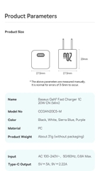 Cóc Sạc Nhanh 20W Baseus GaN5 Fast Charger 1 cổng sạc dùng cho iphone