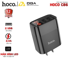 Cóc Sạc Nhanh Hoco C86 2 Cổng USB Màn Hình Led 2.4A