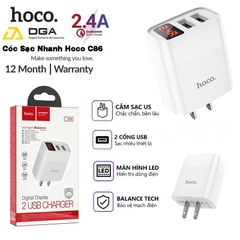 Cóc Sạc Nhanh Hoco C86 2 Cổng USB Màn Hình Led 2.4A