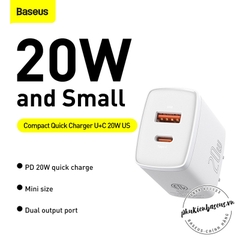 Cóc sạc nhanh siêu nhỏ gọn Baseus Compact Quick Charger 20W