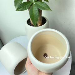 CHẬU TRÁNG MEN BO TRÒN MIỆNG 9.5*11CM, (1 chậu),chậu trồng cây, trang trí nội thất, Cây Tươi Nguyên CTN1497