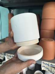 CHẬU TRỤ TRẮNG CÓ ĐĨA KÈM THEO (12*12cm) (1 chậu), tráng men, chậu cây trong nhà, trang trí decocr nhà đẹp Cây Tươi Nguyên CTN1546