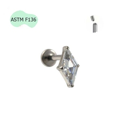 Khuyên tai hình thoi đính đá lấp lánh - 2 màu - Titanium