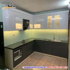 Tủ bếp inox cánh gỗ công nghiệp Home 3D