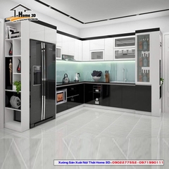 Tủ bếp inox cánh gỗ công nghiệp Home 3D