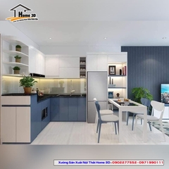 Tủ bếp inox cánh gỗ công nghiệp Home 3D