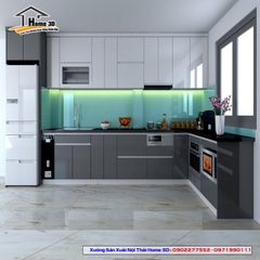 Tủ bếp inox cánh gỗ công nghiệp Home 3D