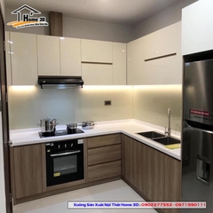 Tủ bếp inox cánh gỗ công nghiệp Home 3D