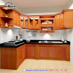 Tủ bếp inox cánh gỗ Tự Nhiên Home 3D