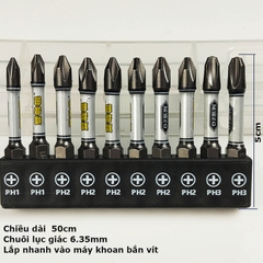 Bộ Lục Giác Hoa Thị lắp nhanh máy Khoan Bắn vít bằng Thép Hợp Kim NunChaku D2