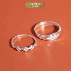 Nhẫn đôi bạc S925 nam nữ NCJ123 Art Deco Inspired, nhẫn couple bạc, quà tặng 8-3 ý nghĩa dành tặng bạn gái, ChariotJewelry
