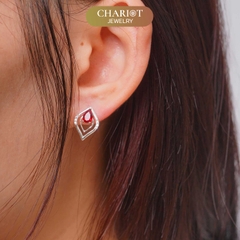 Khuyên tai bạc s925 ECJ03 hình thoi, đính đá xinh xắn cho nữ s925 ChariotJewelry