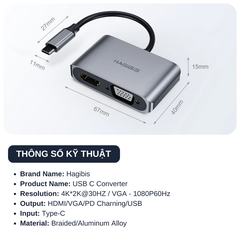 Hagibis 4 IN 1 USB-C Sang VGA + HDMI Kèm USB 3.0 + PD 604665