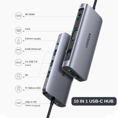 Ugreen 10-trong-1 All-In-One HDMI & VGA 4K/30Hz - Model 80133