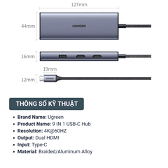 Dual HDMI 4K/60Hz Ugreen 9-trong-1 All-In-One - Model 90119