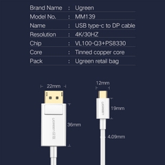 Cáp USB Type C to Displayport 1.5M Ugreen - Model 40420