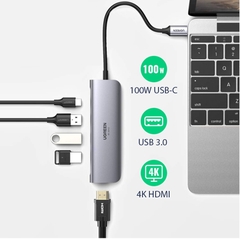 Ugreen 5-trong-1: USB-C to HDMI 4K/60Hz, 3*USB 3.0, 100W USB-C  - Model 70495
