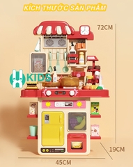 Đồ chơi nhà bếp cao cấp cao cỡ lớn 75cm có phun khói, vòi nước đèn nhạc kèm 48 chi tiết nấu ăn dễ thương cho bé