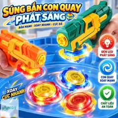 Đồ Chơi Súng Bắn Con Quay Phát Sáng Cho Bé – Con Quay LED Xoay Mạnh Kèm Khay Chơi
