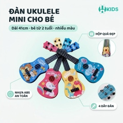 Đàn guitar mini cho bé, đàn ukulele cho trẻ em học tập âm nhạc có hộp đẹp tiếng anh