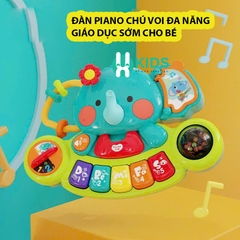 Đồ chơi đàn piano đa chức năng chú voi có đèn nhiều trò chơi giáo dục sớm bé về âm nhạc, phát triển vận động thông minh