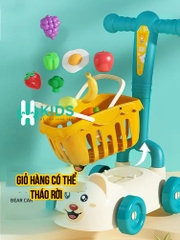 Xe Đẩy Siêu Thị Cho Bé Kèm Đồ Chơi Các Loại Hoa Qủa Cho Bé Tập Đi Chợ, Chở Búp Bê, Thú Bông Đi Chơi.