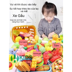 Xe Đẩy Siêu Thị Cho Bé Kèm Đồ Chơi Các Loại Hoa Qủa Cho Bé Tập Đi Chợ, Chở Búp Bê, Thú Bông Đi Chơi.
