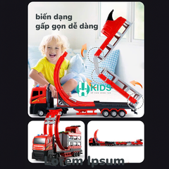 Đồ chơi xe tải container cỡ lớn biến hình đường đua lộn nhào dài 1m3 kèm nhiều ô tô hợp kim có đèn nhạc vui nhộn cho bé