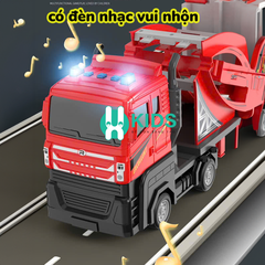 Đồ chơi xe tải container cỡ lớn biến hình đường đua lộn nhào dài 1m3 kèm nhiều ô tô hợp kim có đèn nhạc vui nhộn cho bé