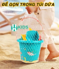 Bộ đồ chơi xúc cát dụng cụ đi biển nghịch nước 18 chi tiết cỡ lớn cao cấp kèm xô đựng, xẻng, bình tưới nước cho bé