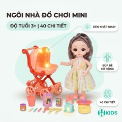 Hộp quà ngọt ngào: Ngôi nhà búp bê mini (có đèn ) đầy đủ đồ chơi các chủ đề cho bé