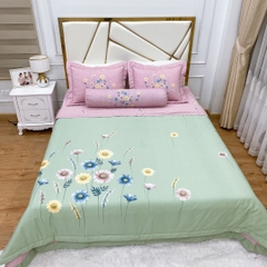 Bộ chăn ga gối phủ chần cotton living Hàn quốc 5 món free size