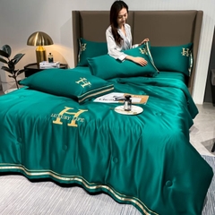 Bộ chăn ga gối luxury life thêu chữ H