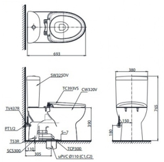 Bồn Cầu TOTO CS325DRT10 Nắp TC395VS 2 Khối