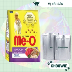 [Túi chia 1kg tiết kiệm] Hạt cho mèo Me-O 1 kg CÁ NGỪ, CÁ THU, HẢI SẢN || Thức ăn cho mèo