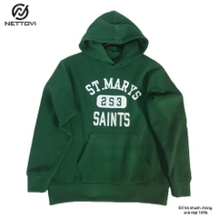 Áo Hoodie unisex form rộng có mũ chất bỉ bông - Xanh lá đậm
