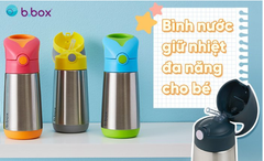 BÌNH NƯỚC GIỮ NHIỆT ĐA NĂNG CHẤT LIỆU THÉP KHÔNG GỈ, TÍCH HỢP TAY CẦM, ĐẦU HÚT SILICONE CHO BÉ - B.BOX