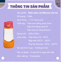 BÌNH NƯỚC VÒI SILICONE CHẤT LIỆU TRITAN CAO CẤP, CÓ VAN CHỐNG SẶC CHO BÉ - B.BOX