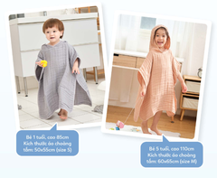 ÁO CHOÀNG TẮM CÓ NÓN VẢI BÔNG 6 LỚP 50X55CM (SIZE S)- L'ANGE