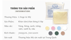 KHĂN TẮM/KHĂN QUẤN/ CHĂN ĐẮP VẢI BÔNG 6 LỚP 70X95CM- L'ANGE