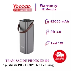 Trạm sạc dự phòng YOOBAO EN1 42000mAh - Sạc nhanh PD3.0 220V - Dùng cho điện thoại laptop, UPS lưu điện dùng khi dã ngoại, nghịch lưu dùng cho nhiều thiết bị 220V xoay chiều -Đảm bảo hàng chính hãng - Bảo hành 12tháng 1 đổi 1