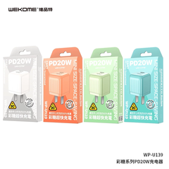 Củ sạc nhanh WEKOME PD + QC 20W Type-C U139 và cáp sạc samsung điện thoại máy tính bảng màu sắc thời thượng.
