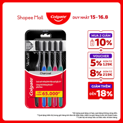 Bộ 5 Bàn chải Colgate SlimSoft Charcoal than hoạt tính kháng khuẩn siêu mềm mảnh
