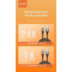 Cáp sạc nhanh KOLEAD M52 hỗ trợ sạc nhanh lên đến 3A, thiết kế bọc dù bền bỉ chống đứt gãy, hỗ trợ truyền dữ liệu nhanh