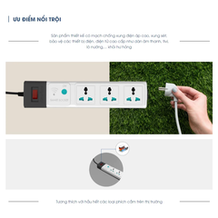 Ổ cắm điện đa năng chống giật Rạng Đông OC04.USB, tích hợp 2 cổng USB tiện lợi, chịu tải cao, an toàn khi sử dùng