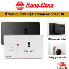 Ổ cắm âm tường chống giật Rạng Đông OCAT01 1C/16A , tự động ngắt khi bị điện giật an toàn tuyệt đối khi sử dụng.