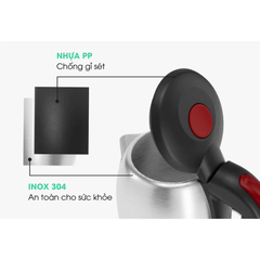 Ấm điện siêu tốc Rạng Đông 1,2 lít RD-AST12ST2 1500W- 50Hz Thân inox 304 và nhựa PP. an toàn thực phẩm cho người sử dụng