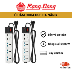 Ổ cắm điện đa năng chống giật Rạng Đông OC04.USB, tích hợp 2 cổng USB tiện lợi, chịu tải cao, an toàn khi sử dùng