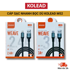 Cáp sạc nhanh KOLEAD M52 hỗ trợ sạc nhanh lên đến 3A, thiết kế bọc dù bền bỉ chống đứt gãy, hỗ trợ truyền dữ liệu nhanh